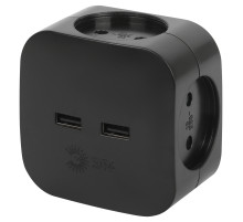 ЭРА Разветвитель электрический SP-4-USB-B на 4 розетки + 2xUSB 2400mA без заземления 10А черный