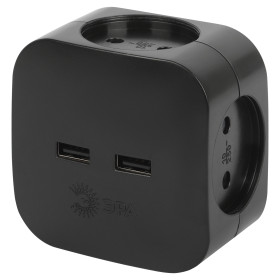 ЭРА Разветвитель электрический SP-4-USB-B на 4 розетки + 2xUSB 2400mA без заземления 10А черный