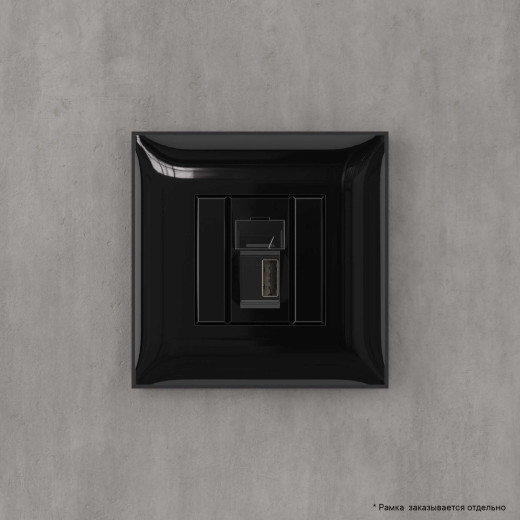 USB 2.0 розетка одинарная в стену, тип А-А, Avanti, черный квадрат
