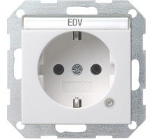 Gira S-55 Бел глянц Розетка с з/к и контрольной лампой и полем для надписи