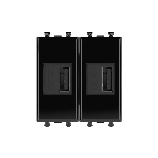 USB зарядное устройство модульное 2.1 А, Avanti, черный квадрат, 2 модуля