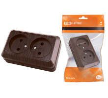 TDM Розетка двойная 2П открытой установки IP20 10А 250В (керамика) бук 