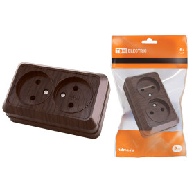 TDM Розетка двойная 2П открытой установки IP20 10А 250В (керамика) бук 