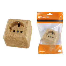 TDM Розетка 2П+3 открытой установки IP20 16А 250В (керамика) сосна 