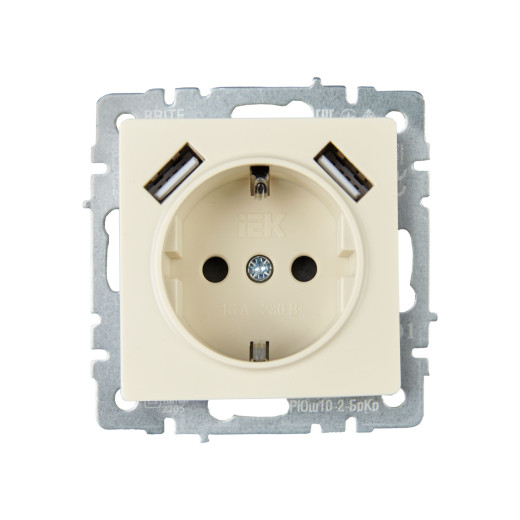 BRITE Роз. с з/к/ш 16А с USB A+A 3,1А РЮш10-2-БрКр беж. IEK