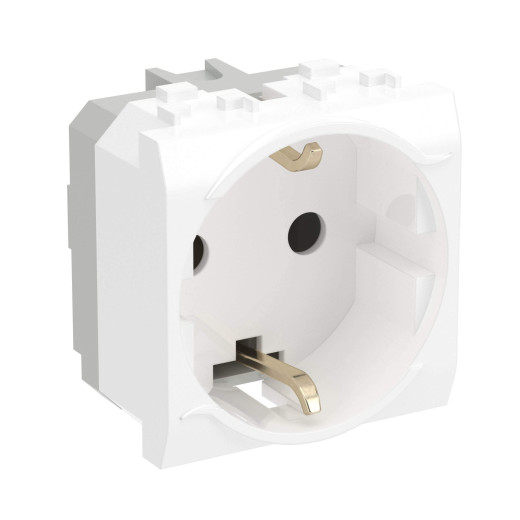 Электрическая розетка  с заземлением, со шторками, белая, 2мод.