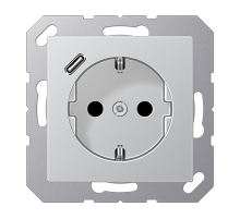 JUNG Розетка SCHUKO® с USB-зарядным устройством, тип С термопласт алюминий