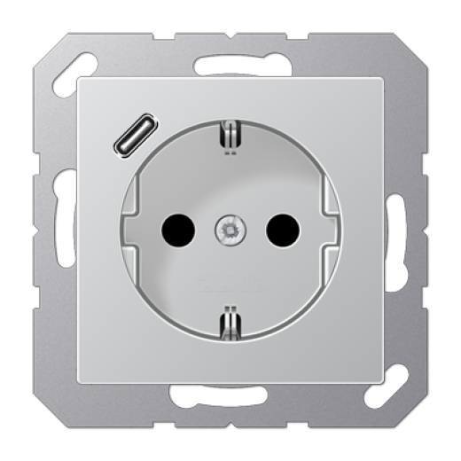 Розетка SCHUKO® с USB-зарядным устройством, тип С, термопласт, алюминий