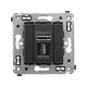 USB 2.0 розетка одинарная в стену, тип А-А, Avanti, черный матовый
