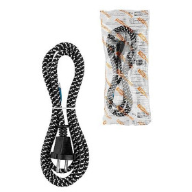 TDM Шнур сетевой с вилкой в тканевой оплетке ПВС 2x0,75мм2 1,8м, 1400 Вт б/з черный