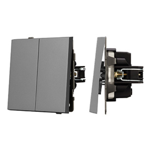 Механизм выключателя двухклавишный непроходной SWT-TENDO-MK02-PL-GR (230V, 10A) (Arlight, Графитовый)