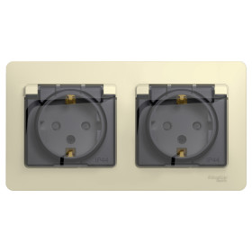 Systeme Electric Glossa Беж Розетка 2-ая с/з, со шторками, в сборе, IP44