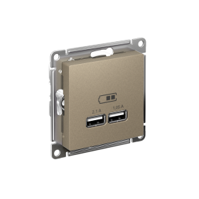 Systeme Electric AtlasDesign Шампань USB, 5В, 1 порт x 2,1 А, 2 порта х 1,05 А, механизм