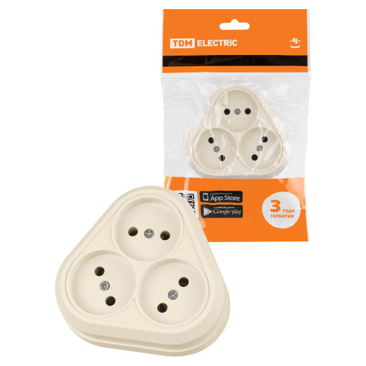 Розетка треугольная 2П открытой установки IP20 10А сл. кость 