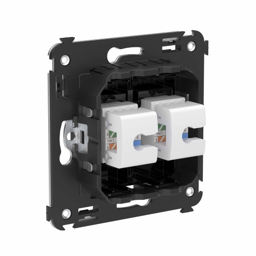 Телефонная розетка RJ-12 без шторки в стену двойная, Avanti, черный квадрат