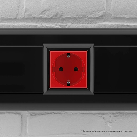 Розетка модульная, 2P+E, с з/ш, Avanti, красный квадрат, 2 модуля