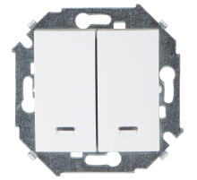 Simon 15 Белый Выключатель 2-клавишный с подсветкой, 16А, 250В, винт.зажим