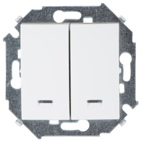 Simon 15 Белый Выключатель 2-клавишный с подсветкой, 16А, 250В, винт.зажим