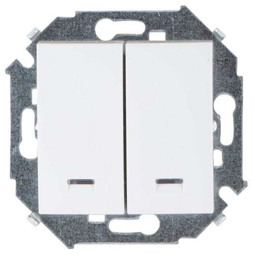 Simon 15 Белый Выключатель 2-кл с подсветкой, 16А, 250В, винт.заж.