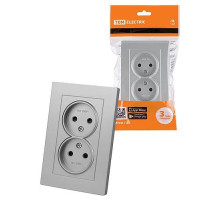 TDM Розетка двойная 2П 10А 250В с защ. шт. серебр. металлик 