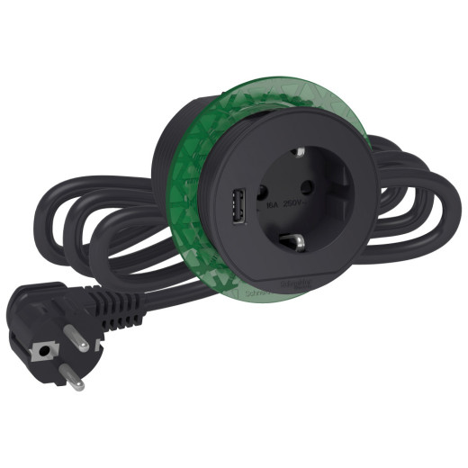 Unica System+ БЛОК РОЗЕТОЧНЫЙ розетка (2К+З)+USB тип А АНТРАЦИТ