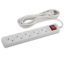 ЭРА Удлинитель электрический  U-5s-5m-2x1 без заземления c выключателем 5 розеток 5м ПВС 2x1мм2 10А