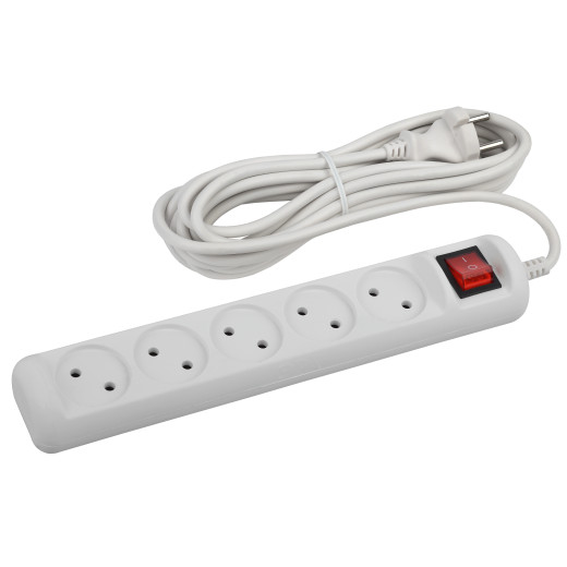 Удлинитель электрический ЭРА  U-5s-5m-2x1 без заземления c выключателем 5 розеток 5м ПВС 2x1мм2 10А