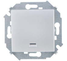 Simon 15 Алюминий Выключатель кнопочный с подсветкой, 16А, 250В, винт.зажим