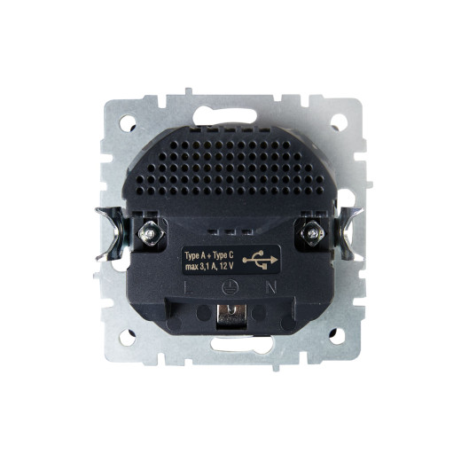 BRITE Роз. с з/к/ш 16А с USB A+C 18Вт РЮш11-1-БрГ граф. IEK