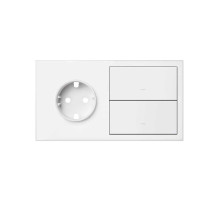 Simon 100 Белый матовый Кит 2 поста, фронт. Накладка на 1 розетку Schuko + 2 клавиши выключателей