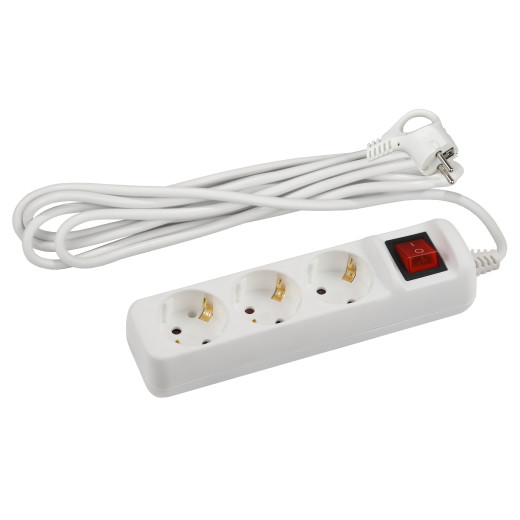 Удлинитель электрический ЭРА U-3es-5m-3x1,5 с заземлением с выключателем 3 розетки 5м ПВС 3x1,5мм2 16А