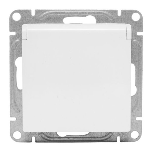 Механизм розетки, 16А, IP44, с заземлением, со шторками, c крышкой, белый Эпика EKF