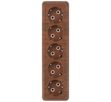 Розетка Intro Quadro 2-210-10 пятиместная с заземлением 5х2P+E 16А-250В IP20 ОУ венге