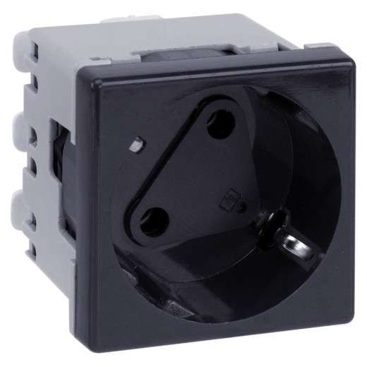 Розетка 2P+E Schuko, 16А 250В, 45х45мм, с блокировкой, безвинтовые клеммы, SC, графит