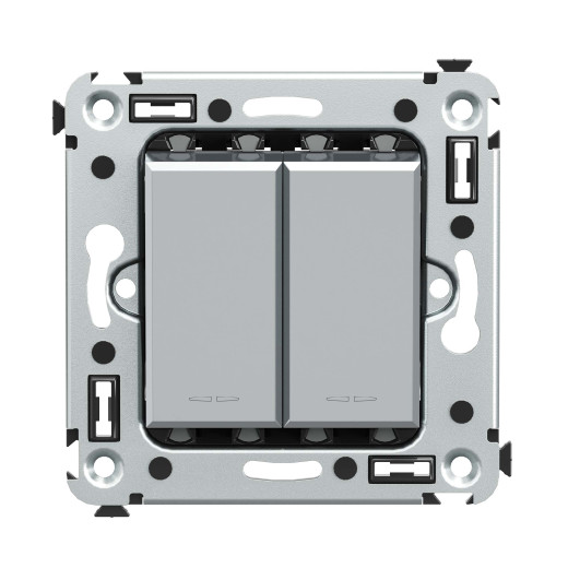 Переключатель двухклавишный в стену, Avanti, закаленная сталь