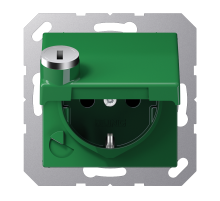 JUNG SCHUKO-розетка  с крышкой и замком, зелёная