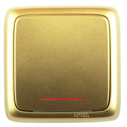 ВА10-114-07 Выключатель открытой установки, одноклавишный, с индикацией, с изолирующей пластиной, цвет золото