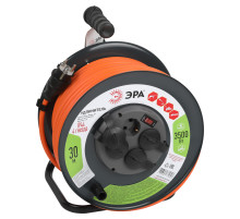 ЭРА Удлинитель силовой RMx-4es-3x2.5-30m-IP44 на металлической катушке с заземлением и выключателем 4 розетки 30м ПВС