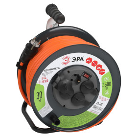 ЭРА Удлинитель силовой RMx-4es-3x2.5-30m-IP44 на металлической катушке с заземлением и выключателем 4 розетки 30м ПВС