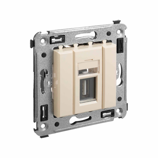 USB 2.0 розетка одинарная в стену, тип А-А, Avanti, ванильная дымка