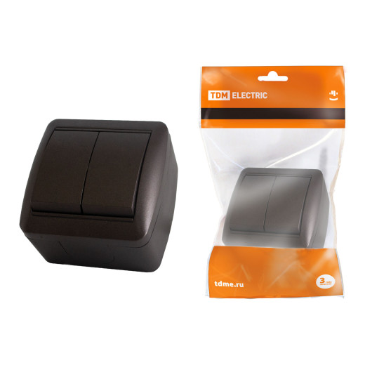 Выключатель 2-кл. открытой установки IP44 10А шоколад 