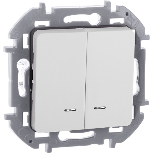 Выключатель двухклавишный с подсветкой/индикацией - Legrand/Daccord Inspiria - 10АХ 250В безвинтовые зажимы - белый