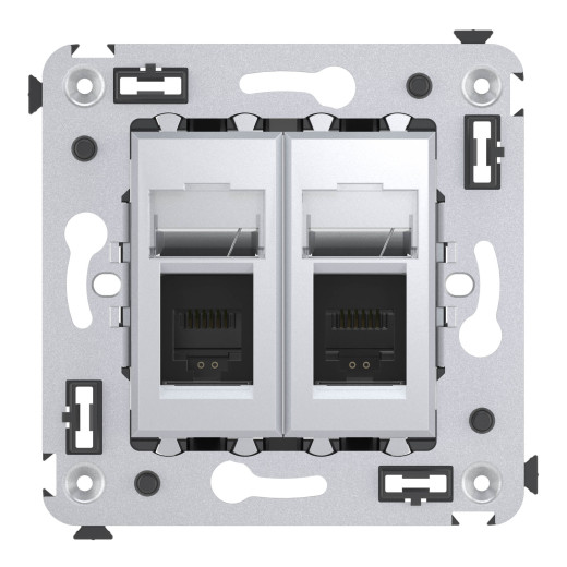 Телефонная розетка RJ-12 в стену двойная, Avanti, закаленная сталь