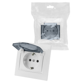 TDM Розетка 2П+З с крышкой 16А 250В IP44 белая 
