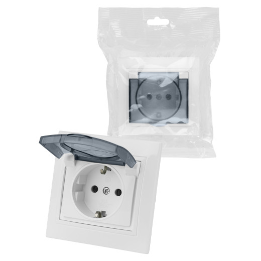 Розетка 2П+З с крышкой 16А 250В IP44 белая 