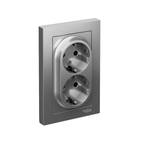 Systeme Electric AtlasDesign Сталь Розетка с/з двойная, 16А, в сборе
