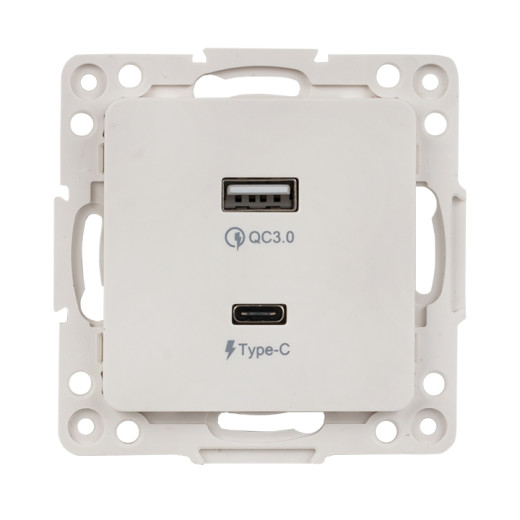 Стокгольм Механизм Розетки с 2USB type-A + type-C винтовые клеммы белый EKF PROxima