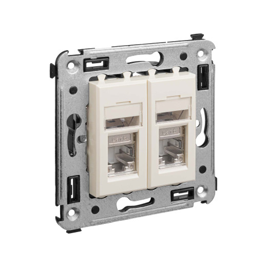 Компьютерная розетка RJ-45 в стену, кат.6 двойная экранированная, Avanti, ванильная дымка