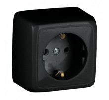 HEGEL Черный РА16-113-08 Розетка открытой установки, одноместная, с заземляющим контактом, с изолирующй пластиной