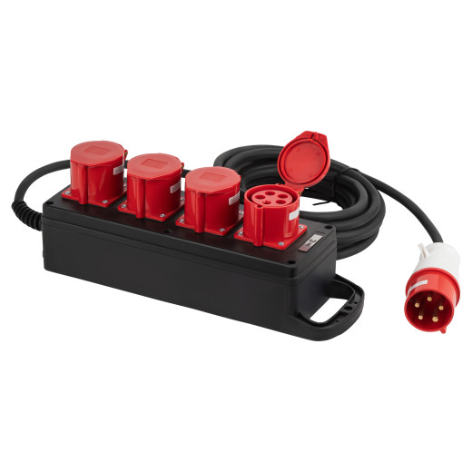 Удлинитель силовой ЭРА IND380-U-4e-5x4-10m-IP44 на 380В на каучуковой колодке 4 розетки 4xCEE 5P 10м КГ 5х4 32A IP44